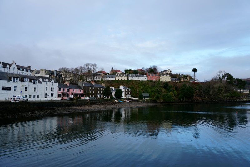 A view of the harbor in Portree, Scotland